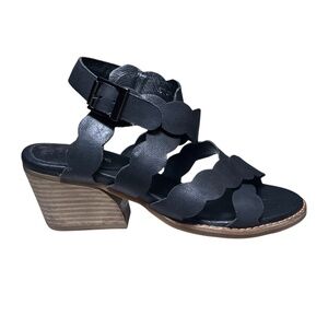 ANTELOPE Black Leather Scallop Crossover Ankle Strap Sandals Heels Size 37 6 6.5